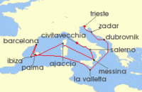 Cruise itinerary map for Cunard Line 14 Night Adriatic And Western Mediterranean (118594)