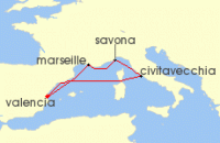 Cruise itinerary map for Costa Cruises 5 Night Mini Cruises from Valencia (132718)