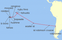 Cruise itinerary map for Silversea Cruises 28 Night Valparaiso To Papeete (Tahiti) (139357)