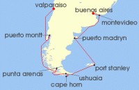 Cruise itinerary map for Viking Cruises 17 Night South America & The Chilean Fjords (7278)