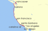 Cruise itinerary map for Virgin Voyages 8 Night Vancouver Down the Cali Coast (127768)