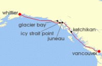 Cruise itinerary map for Princess Cruises 7 Night Voyage of the Glaciers (Northbound) (123654)