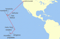 Cruise itinerary map for Silversea Cruises 24 Night Vancouver To Papeete (Tahiti) (139353)