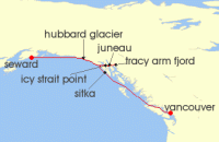 Cruise itinerary map for Celebrity Cruises 7 Night Alaska Northbound Glacier (138990)