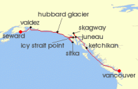 Cruise itinerary map for Viking Cruises 10 Night Alaska & The Inside Passage (137634)