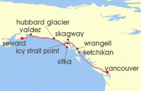 Cruise itinerary map for Viking Cruises 10 Night Alaska & The Inside Passage (137625)