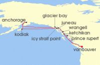 Cruise itinerary map for Holland America Line 14 Night Great Alaska Explorer (139120)