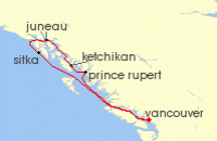 Cruise itinerary map for Royal Caribbean Cruises 7 Night Alaska Inside Passage Cruise (126945)