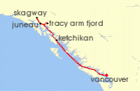 Cruise itinerary map for Celebrity Cruises 7 Night Alaska Dawes Glacier (137386)
