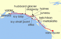 Cruise itinerary map for Silversea Cruises 14 Night Vancouver To Vancouver (139359)