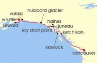 Cruise itinerary map for Azamara Cruises 10 Night Cruise Alaska Cruise: Juneau, Haines & Hubbard Glacier (127074)