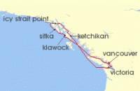 Cruise itinerary map for Azamara Cruises 8 Night Cruise Canada & Alaska Cruise: Vancouver, Klawock & Icy Strait Point (140991)