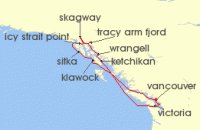 Cruise itinerary map for Crystal Cruises 11 Night Alaska - Vancouver To Vancouver (140563)