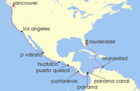 Cruise itinerary map for Princess Cruises 20 Night Panama Canal & Pacific Coast (140874)