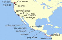 Cruise itinerary map for Phoenix Reisen 25 Nacht Kanadas Westen, Kalifornien und Lateinamerika (141691)