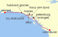 Cruise itinerary map for Windstar Cruises 12 Night Alaskan Splendors (131374)