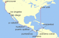 Cruise itinerary map for Princess Cruises 23 Night Panama Canal & Pacific Coast (141207)