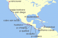 Cruise itinerary map for Holland America Line 20 Night Panama Canal (132077)