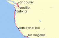 Cruise itinerary map for Norwegian Cruise Line 6 Night Pacific Coast From Vancouver to Los Angeles (131971)