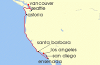 Cruise itinerary map for Princess Cruises 9 Night Wine Country Coastal (127141)