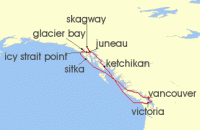 Cruise itinerary map for Princess Cruises 10 Night Inside Passage (with Glacier Bay National Park) (123938)