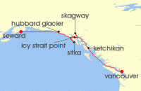 Cruise itinerary map for Royal Caribbean Cruises 7 Night Northbound Alaska & Hubbard Glacier (135309)