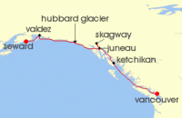 Cruise itinerary map for Silversea Cruises 7 Night Vancouver To Seward (Anchorage, Alaska) (140136)