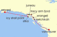 Cruise itinerary map for Windstar Cruises 11 Night Alaskan Splendors (131333)