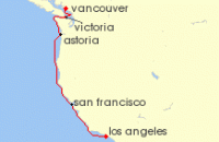 Cruise itinerary map for Norwegian Cruise Line 6 Night Pacific Coast From Vancouver To Los Angeles: San Francisco & Victoria (17249)