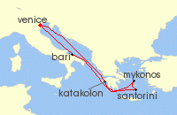 Cruise itinerary map for Costa Cruises 7 Night Mediterranean from Marghera / Venice (139480)