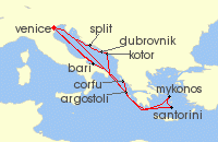 Cruise itinerary map for Costa Cruises 14 Night Eastern Mediterranean from Marghera / Venice (143466)