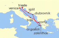 Cruise itinerary map for Costa Cruises 7 Night Mediterranean from Marghera / Venice (129803)
