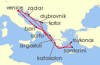 Cruise itinerary map for Costa Cruises 14 Night Mediterranean from Marghera / Venice (139483)