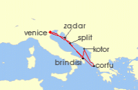 Cruise itinerary map for MSC Cruises 7 Night Mediterranean (138591)