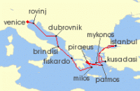 Cruise itinerary map for Explora Journeys 14 Night An Extended Journey from Adriatic Heritage to Aegean Grace (138650)