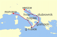 Cruise itinerary map for Silversea Cruises 7 Night Fusina (Venice) To Monte Carlo (139978)