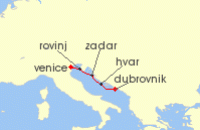 Cruise itinerary map for Windstar Cruises 4 Night Quick Getaways: Croatia Calling (138805)