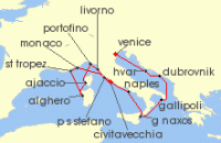 Cruise itinerary map for Silversea Cruises 15 Night Fusina (Venice) To Civitavecchia (Rome) (139977)