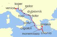 Cruise itinerary map for Azamara Cruises 10 Night Cruise Croatia & Greece Cruise: Zadar, Split & Corfu (138098)