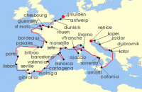 Cruise itinerary map for Azamara Cruises 46 Night Cruise Venice To Amsterdam Grand Voyage (134155)