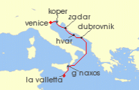 Cruise itinerary map for Silversea Cruises 7 Night Fusina (Venice) To Valletta (141587)