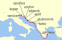 Cruise itinerary map for Azamara Cruises 9 Night Cruise Croatia Intensive Cruise: Zadar, Split & Dubrovnik (134445)