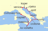 Cruise itinerary map for Oceania Cruises 10 Night Croatia & Italy Holiday Venice to Rome (132190)