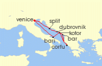 Cruise itinerary map for Costa Cruises 7 Night Mediterranean from Marghera / Venice (138866)