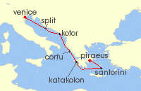 Cruise itinerary map for Regent Seven Seas Cruises 7 Night Aegean Bliss Venice (Fusina) To Athens (Piraeus) (136489)