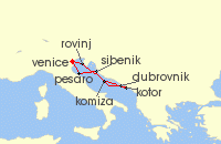 Cruise itinerary map for Star Clippers 7 Night Classic Adriatic Escapes (128547)