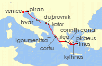 Cruise itinerary map for SeaDream Yacht Club 11 Night The Adriatic, Greek Isles & Solar Eclipse (116077)