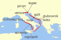 Cruise itinerary map for Silversea Cruises 14 Night Fusina (Venice) To Fusina (Venice) (140899)