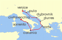 Cruise itinerary map for Oceania Cruises 7 Night The Adriatic & Italy Venice to Rome (126686)