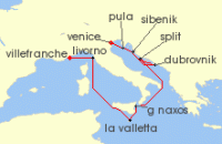 Cruise itinerary map for Silversea Cruises 10 Night Fusina (Venice) To Nice (140509)